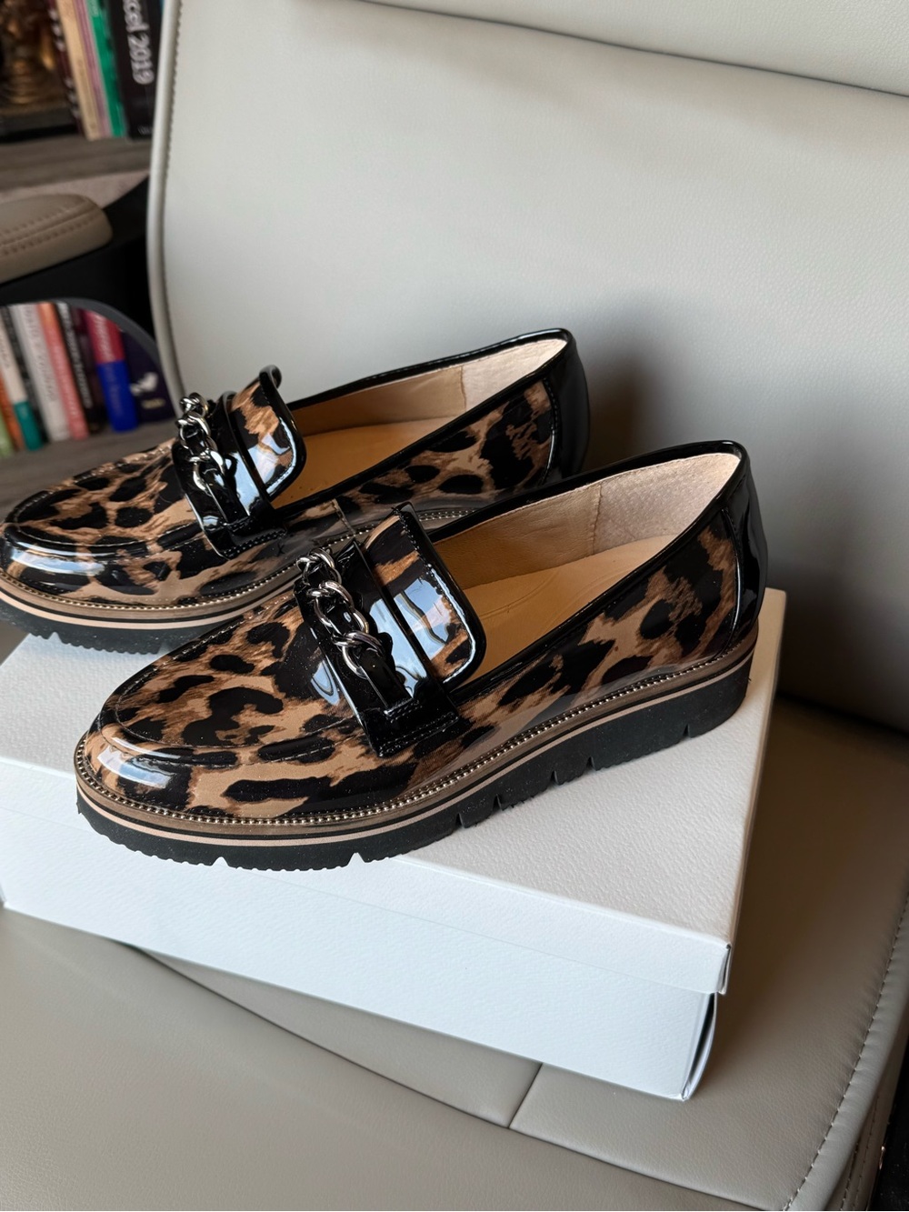 Alex Marie Leopard Patent Loafers in Brown and Black - Picture 4 of 10